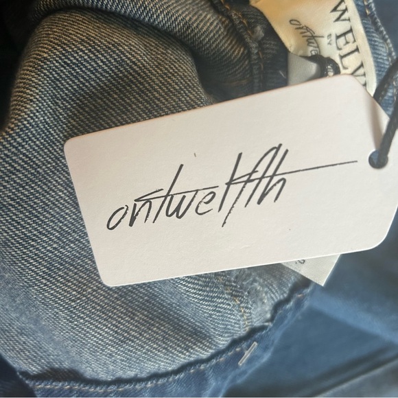 NWT Twelve on Twelth Dark Wash Denim Maxi Skirt S Frayed Hem Asymmetrical - Picture 4 of 12